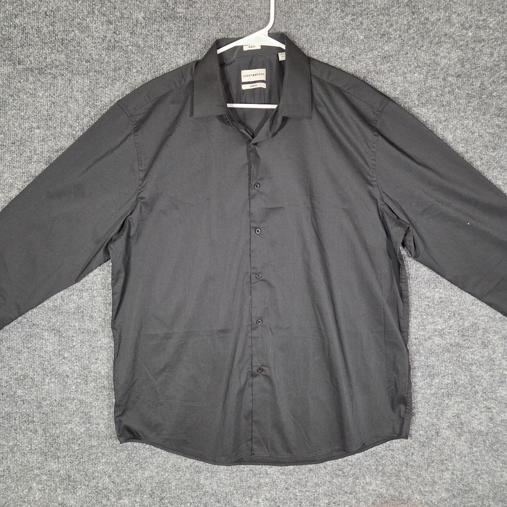 Lucky Brand Men XL Black Slim Fit Stretch Dress Shirt 17-17.5 34/35 Button Up - Picture 3 of 8